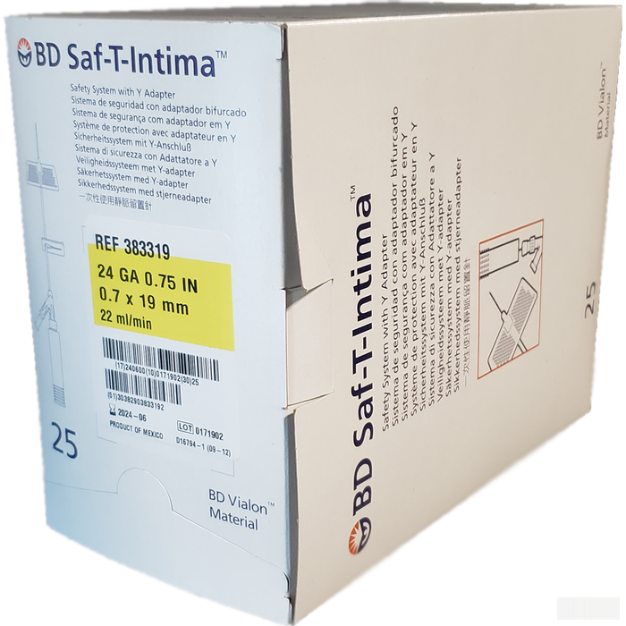 24G x 3/4" - BD Saf-T-Intima | IV Safety System with Y-Adapter | Each