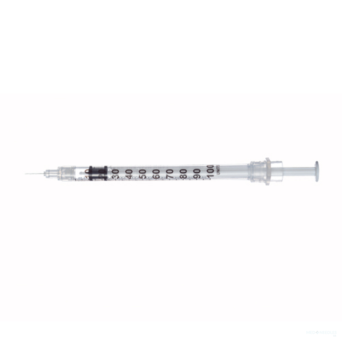 1mL | 30G x 1/2" - SOL-CARE™ 100081IM Insulin Safety Syringe with Fixed Needle | 100 per Box