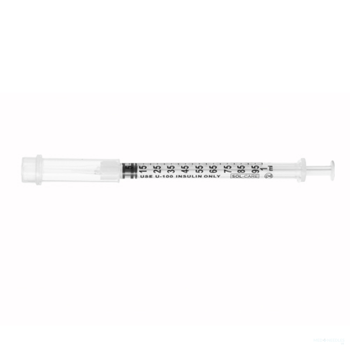 1mL | 31G x 5/16" - SOL-GUARD™ 200091SG Insulin Safety Syringe with Fixed Needle | 100 per Box