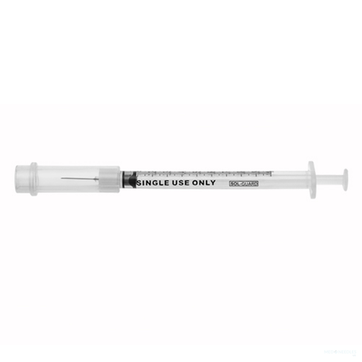1mL | 28G x 1/2" - SOL-GUARD™ 200067SG TB Safety Syringe with Fixed Needle | 100 per Box